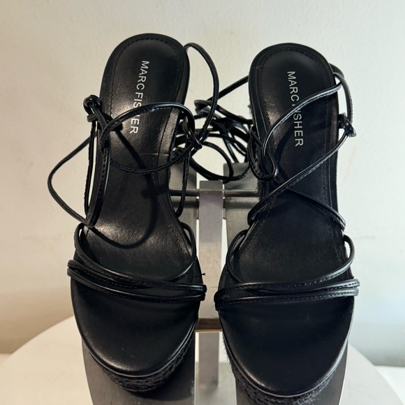 MARC FISHER Kyle Black 4.5" Heel Wedge Platform Espadrille Sandals Size 5 - Picture 6 of 11